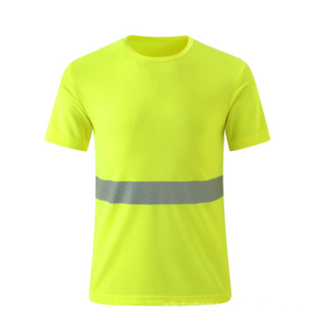 Breathable fluorescent yellow safety T shirt with reflective strip